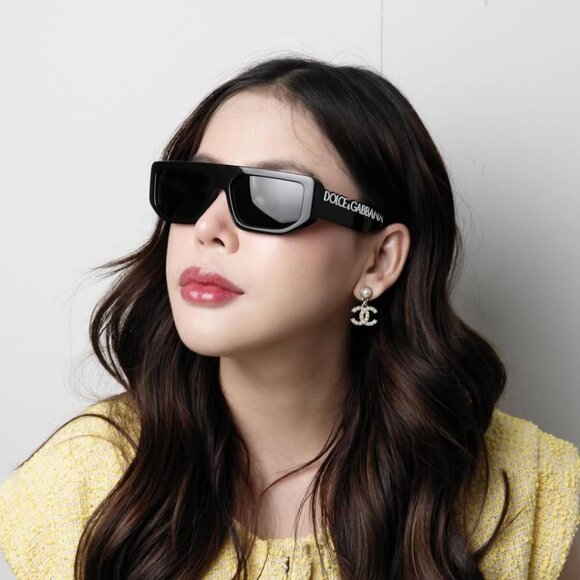 Dolce & Gabbana DG6203 501/87 Sunglasses Shiny Black Rectangle Frame,Grey Lenses main image 6